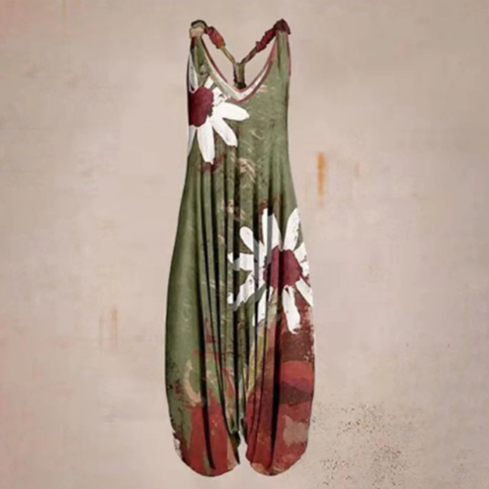 2025 Spring/Summer AliExpress Cross border European and American New Women's Fashion Printed Sleeveless V-neck jumpsuit for wome