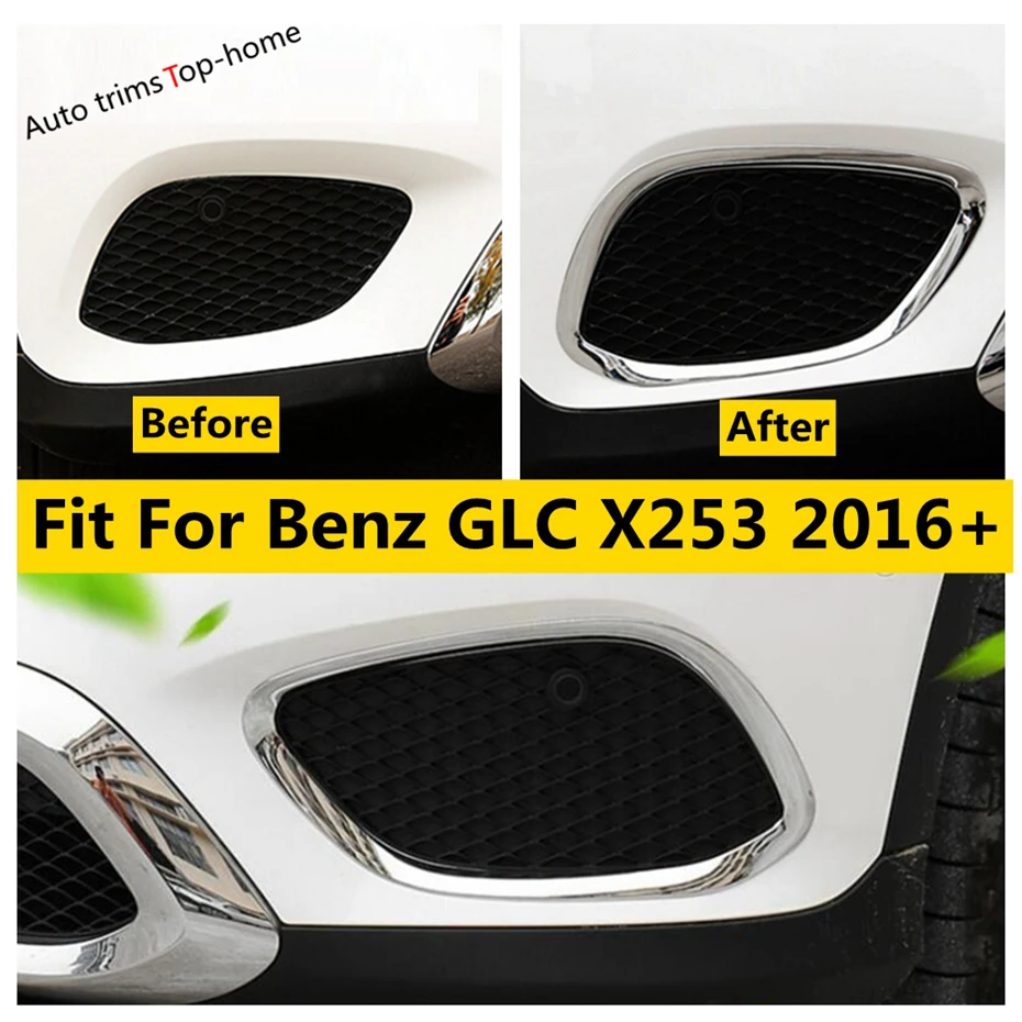 ABS Chrome Front Bumper Fog Light Lamp Decoration Frame Cover Trim Fit For Mercedes-Benz GLC X253 2016 - 2021 Auto Accessories