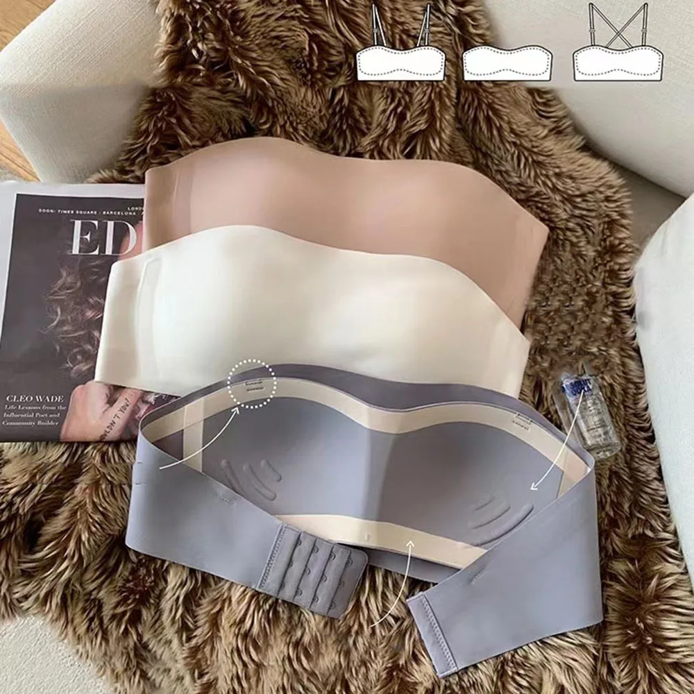 Sujetador Invisible sin tirantes para mujer, ropa interior fina antideslizante, Bralette de realce sin aros