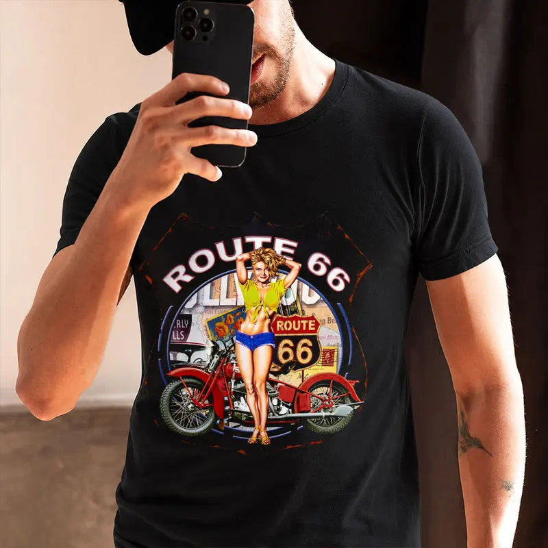 America Highway Route 66 the Road of Freedom Old School Gift T shirt for Biker 0716 Mother Road Graphic Clothes All Size Tees