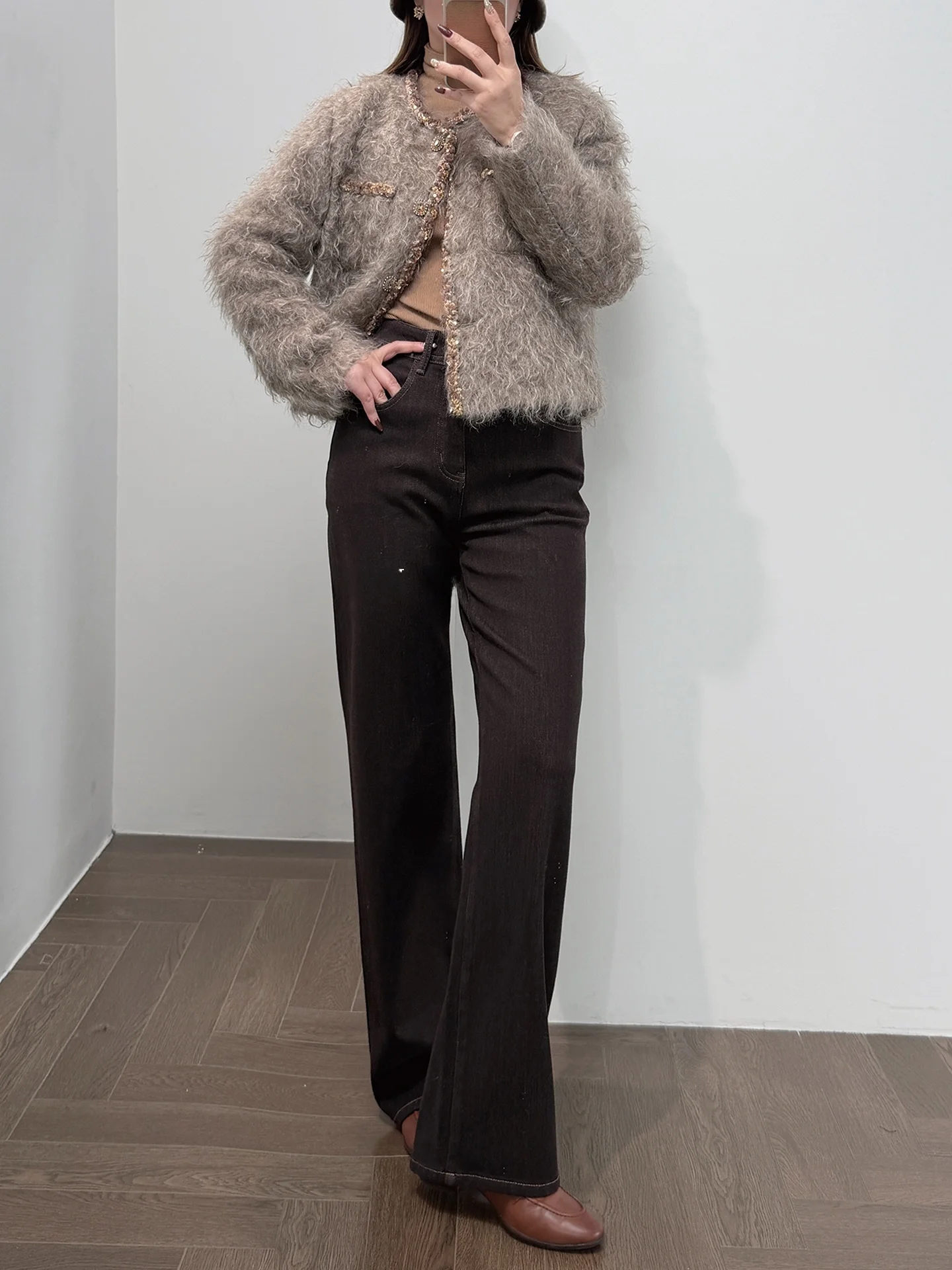 

ST Premium Fce Lined Denim Jeans Straight Leg Slim Fit Beautiful Casual Pants for Women l Waist Button Clo...