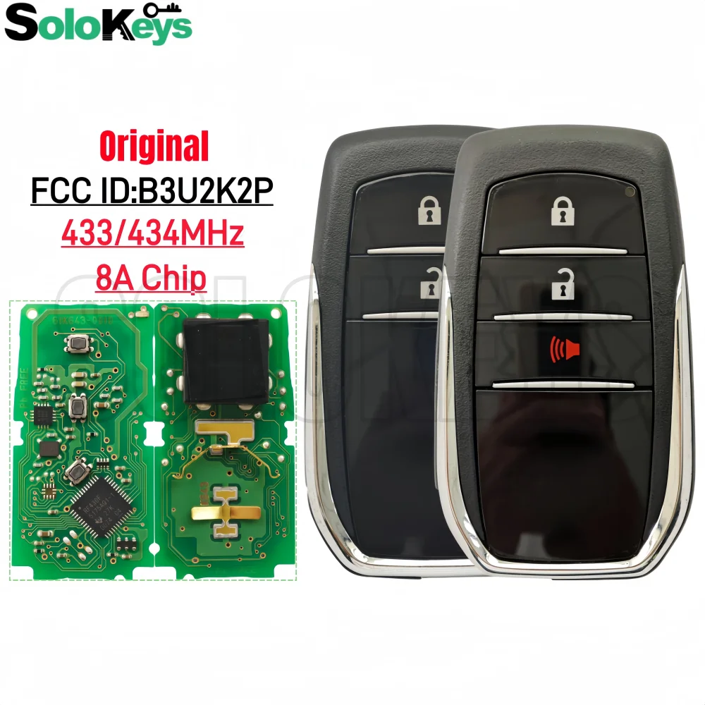 

SOLOKEYS FCC ID:B3U2K2P BM1EW Original Smart Key For Toyota Hilux Fortuner 433/434MHz 8A Chip 2/3 Buttons Board number: 0010