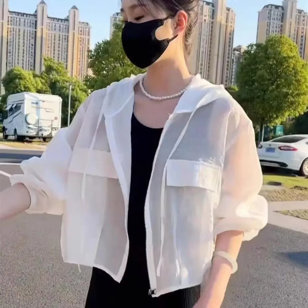 Summer Hooded Thin Sun-protective Clothing 2025 Women Casual Sports Short Jacket Female Loose UV-resistant Cardigan Jacket Top