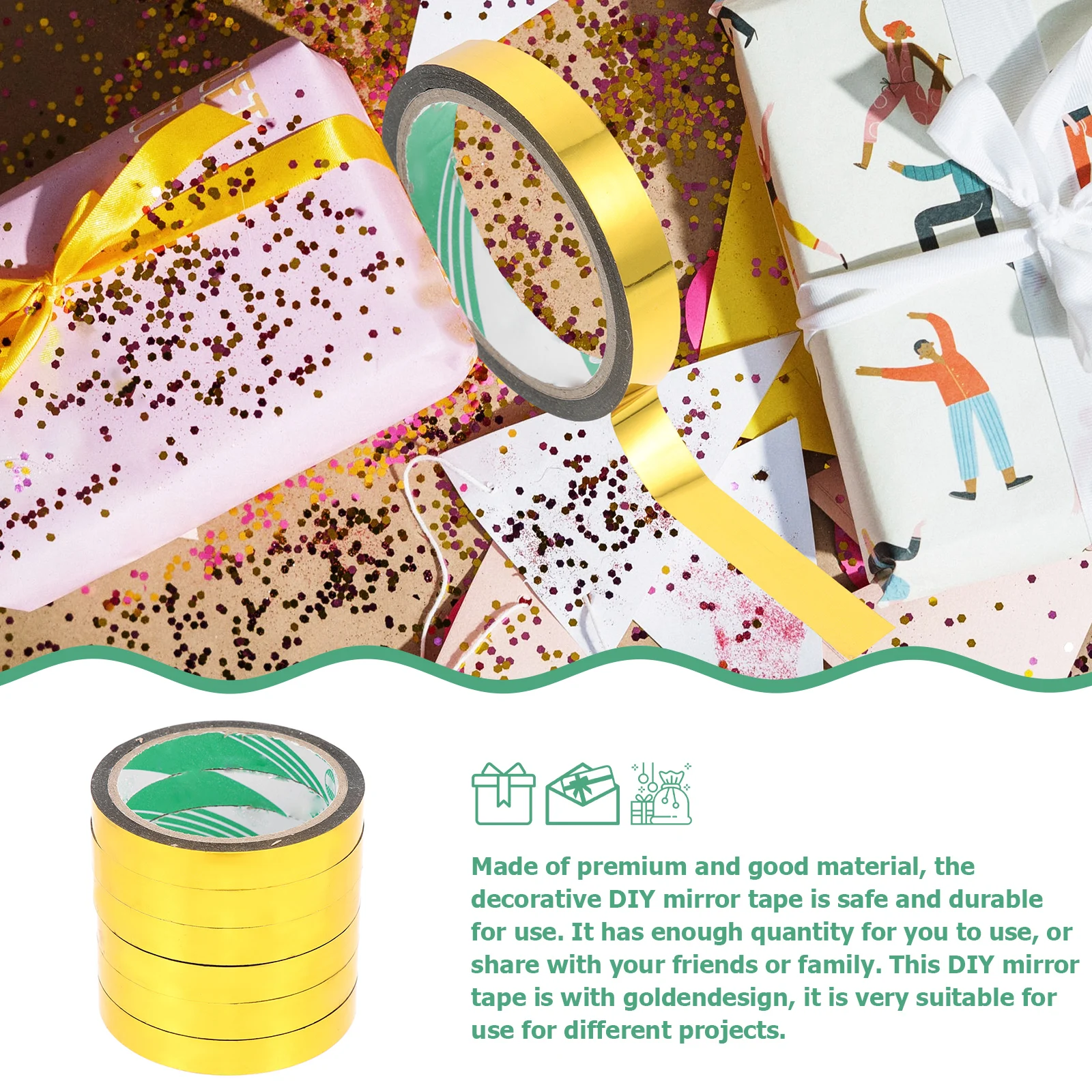 

6 шт., 6 рулонов, золотая зеркальная лента Васи, декоративная подарочная упаковка, самоклеящаяся лента для скрапбукинга, настенный декор, канцелярские принадлежности для детей и взрослых