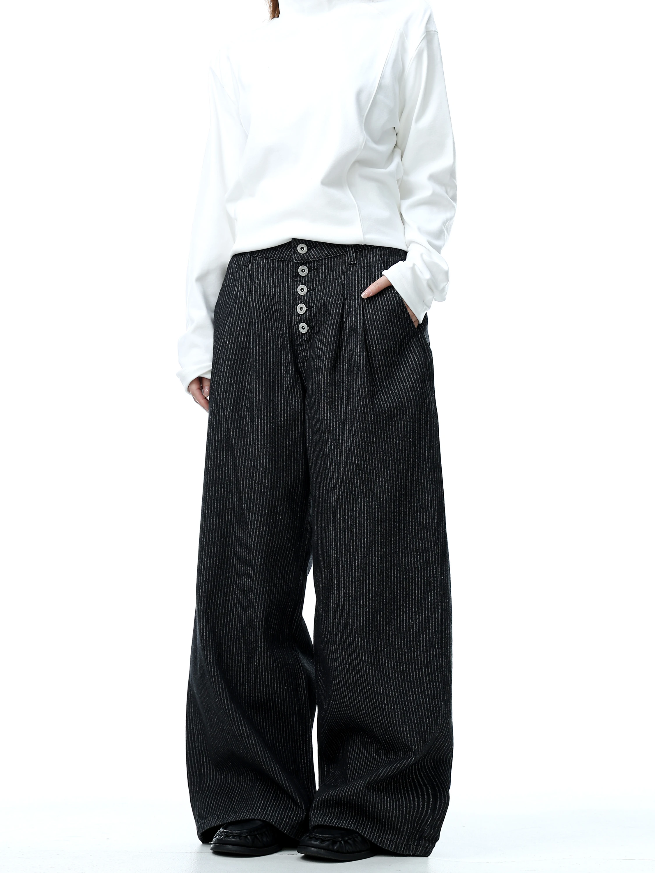 

American Retro Straight Leg Jeans Men Women Loose Fit Striped Drapey Pants Youthful Trendy mid Waist Zipper Closure Casual