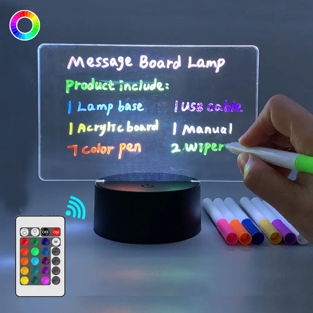 

Message Board Lamp With 7 Colors Erasable Markers Rewritable Light Board For Desk Kids Bedroom Sleep Led Night Light Room Decor