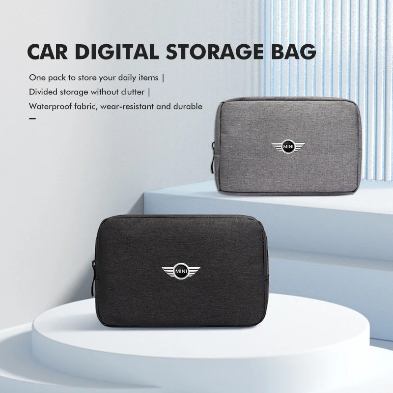 Car Badge Multilayer Digital Storage Bag Earphone Organiser For MINI Cooper One JCW R56 Countryman Clubman R50 R53 R58