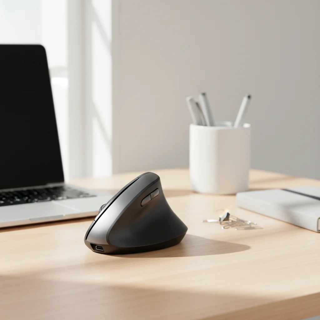 Rechargeable Wireless Optical Vertical Right-Handed Ergonomic Mouse 6 Buttons 2.4GHz USB Receiver Type-C Cable Arm/Tennis Elbow