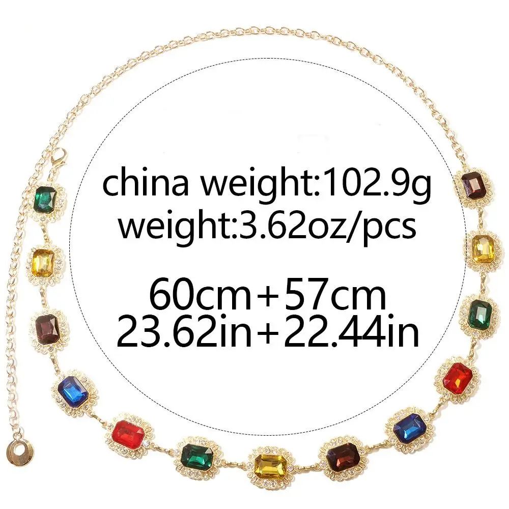 Personalità in metallo colorato cristallo catena in vita oro Kawaii strass cinture pancia Spice Girl moda Y2K cintura estiva