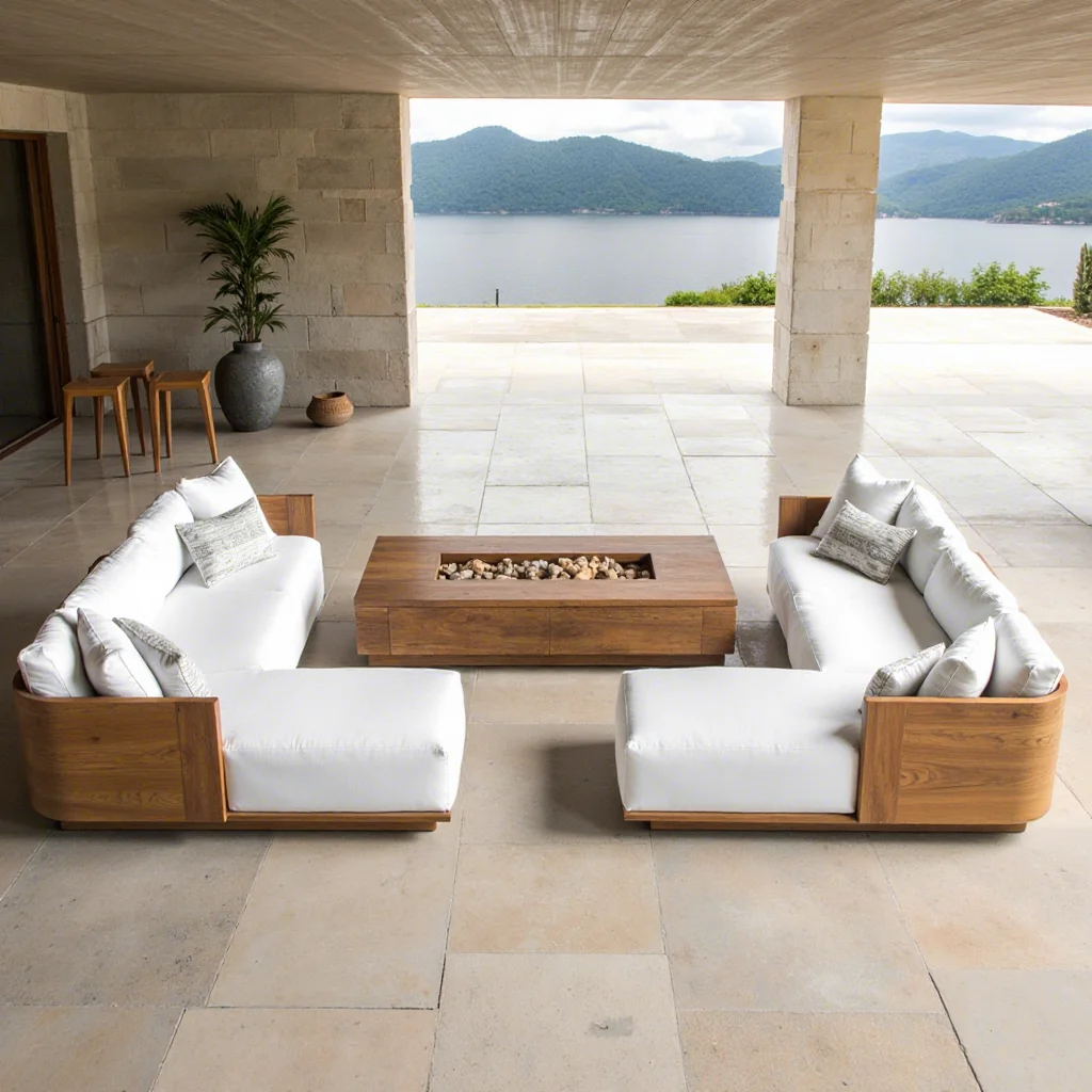 2026 Modern Luxury Weather-Resistant Teak Wood Furniture Set for Living Room Farmhouse Outdoor Dining Courtyards Villas Parks