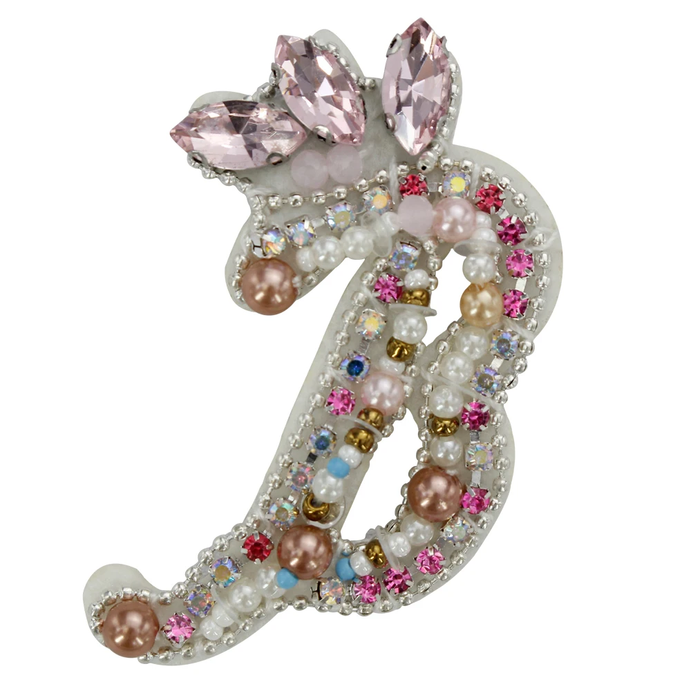 Beaded Letter Patches Pearl Rhinestones Crown Alphabet Patches English Letter DIY Repair Embroidered Appliques Sew on Badge