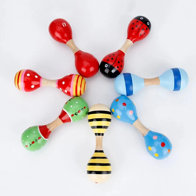 Infant & Toddlers Wooden Toys Sand Hammer Wood Maraca Rattles Sand Hammer Kids Musical Party Favor Child Baby Shaker Toy