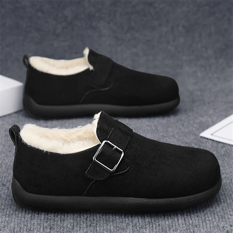 Men's Wool-lined Winter Snow Boots Warm Fleece-lined Thickened Loafers Comfortable Men's Non-slip Height-increasing Work Shoes