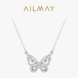 Ailmay 925 Sterling Silver Exquisite Luxury Clear Cz Flying Butterfly Animal Necklace For Women Girls Party Accessories Jewelry