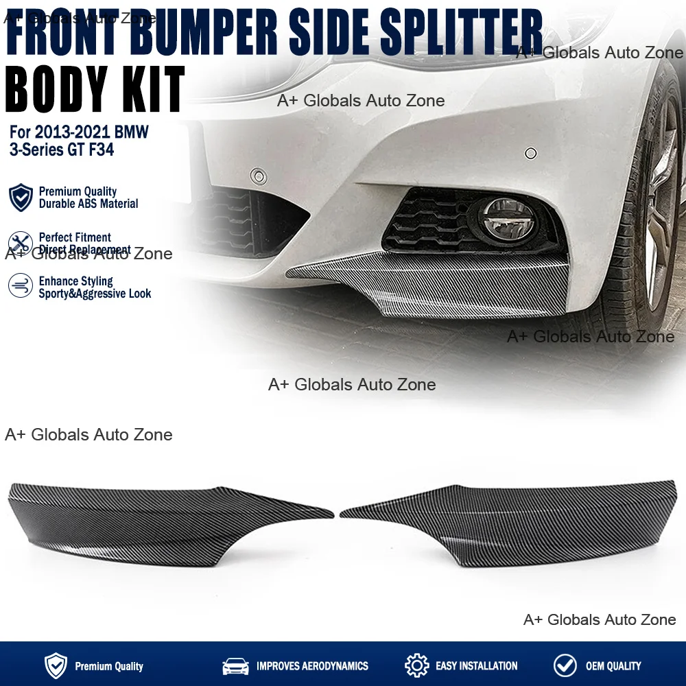 Carbon Fiber Look MP Design Front Bumper Side Splitter Trim Corner Exterior Accessories For BMW 3-Series GT F34 2013-21 M Sport