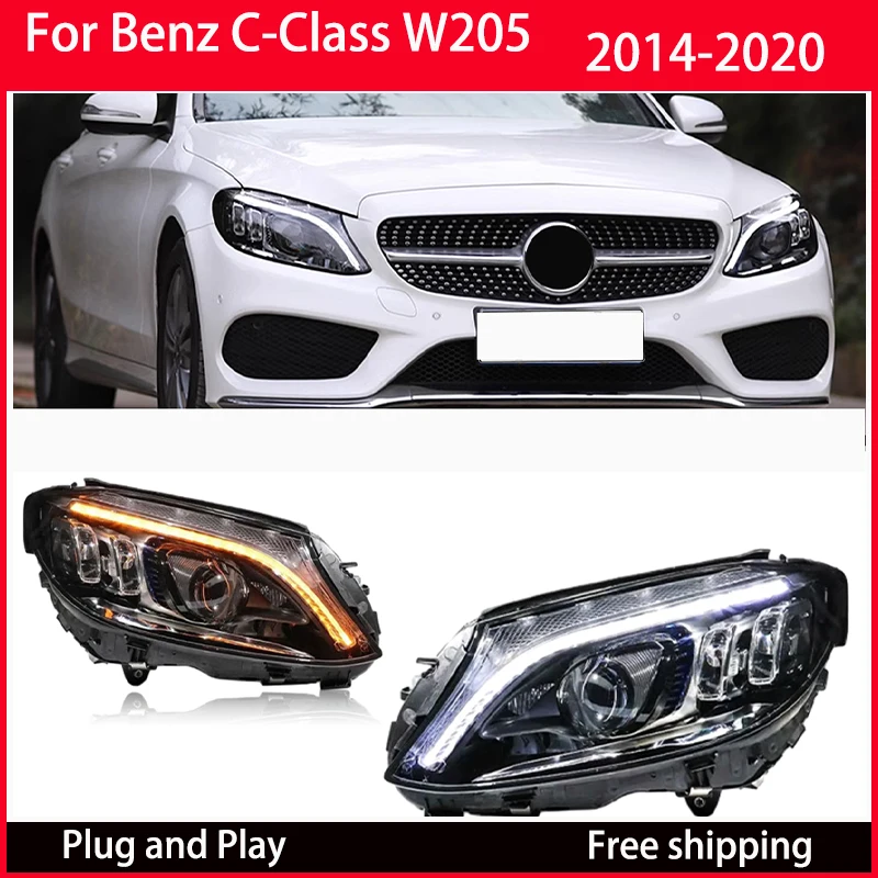 

Автомобильные фары для Benz C-Class W205 2014-2020 светодиодные автомобильные лампы дневные ходовые огни динамические указатели поворота автомобильные аксессуары