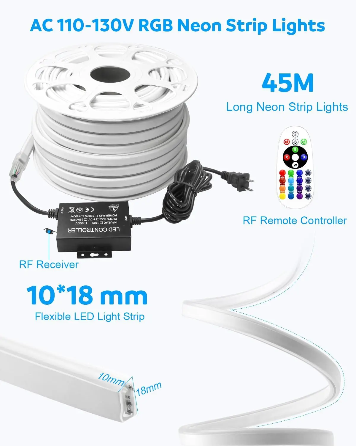 

RGB LED Neon Rope Light 148FT Waterproof Multi Color With Bluetooth App Remote Music Sync