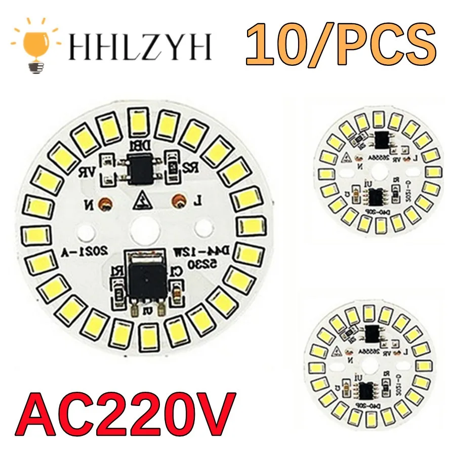 HHLZYH 10 sztuk/partia AC220V LED Chip 3W 5W 7W 9W 12W 15W 90 lumenów/W 2835SMD Okrągłe koraliki świetlne do żarówki Oświetlenie żarówki