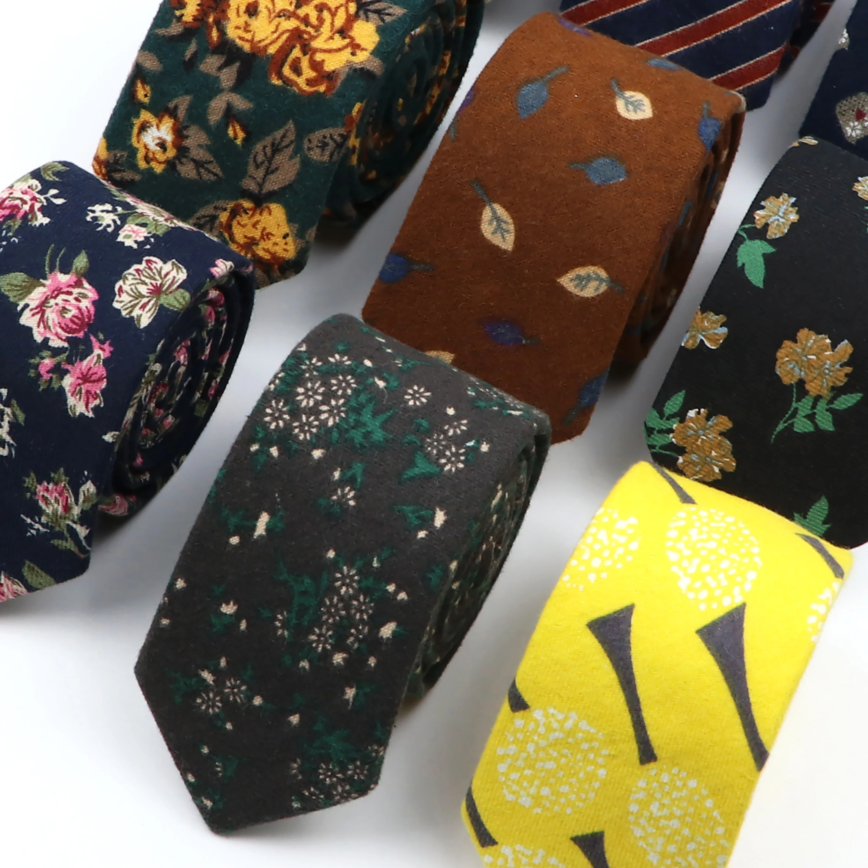 New Mens Ties 6cm Handmade Cotton Skinny Floral Striped Neckties Casual Slim Narrow Collar Vintage Necktie Cravat Accessories