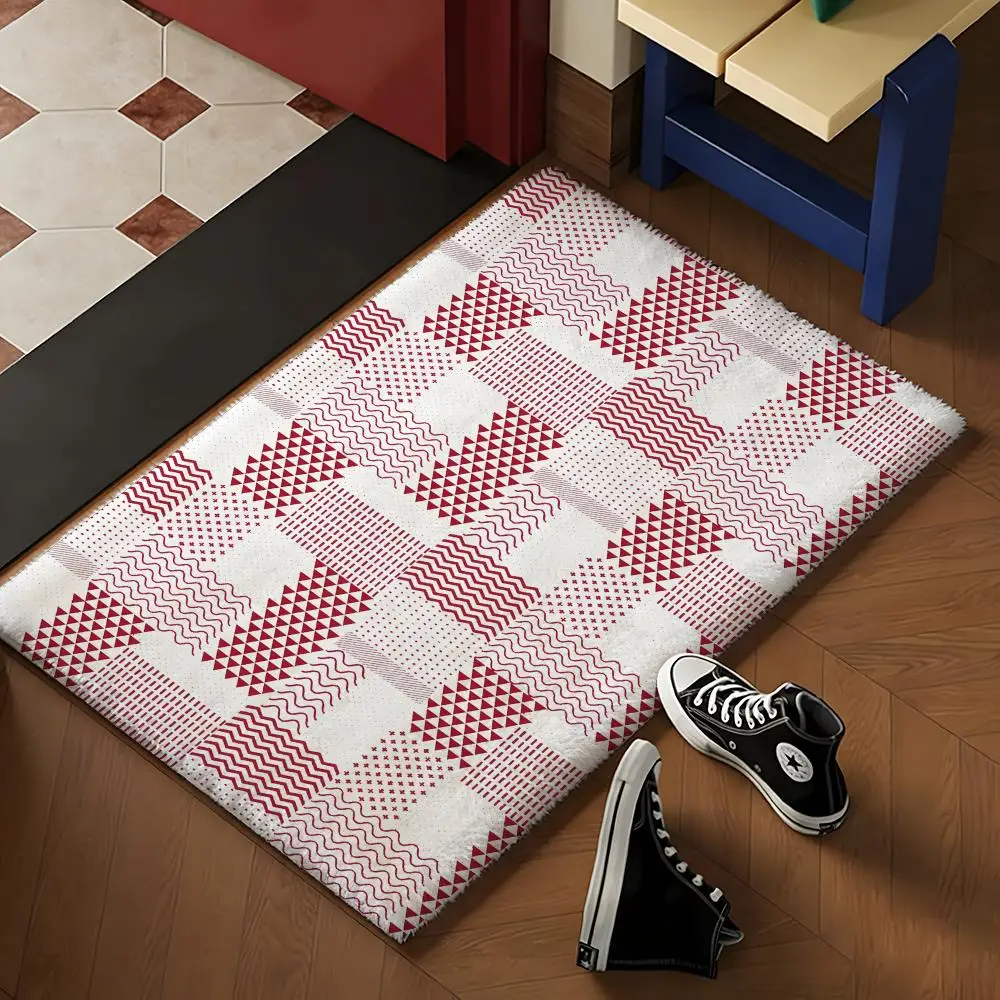 Creative Geometric Arrangement Floor Mat Soft Flannel Rug Non-Slip Absorbent Mat for Bathroom Bedroom Home Decor