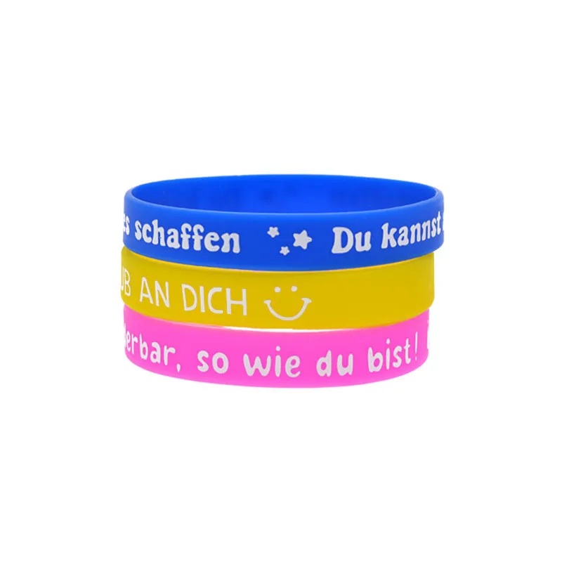 1 PC Printed Bangle Sport Silicone Bracelet with Motivational German Saying for Daily Wear