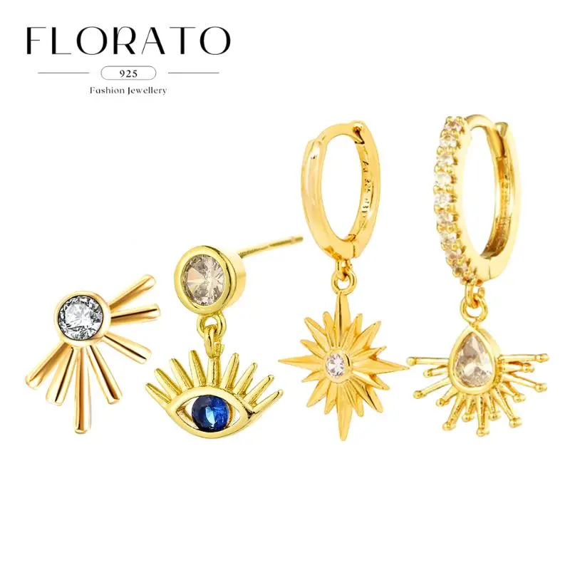 925 Silver Needle Water Drop Half Sun Pendant Micro-set Earrings Round Crystal Zircon Punk Trendy Earrings Fashion Party Jewelry