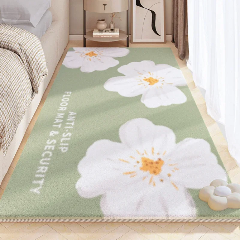 Modern Simple Flower Bedside Carpet Bedroom Strip Waterproof Non Slip Carpets Living Room Large Area Thickened Cream Style Rug