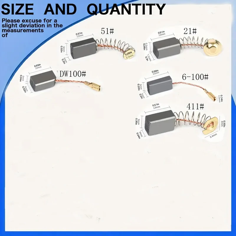 50Pcs Carbon Brush Set, 5 Different Specifications, 10 Carbon Brushes of Each Specification, Suitable for Angle Grinders, Circular Saws and Other Power Tool Repair Parts