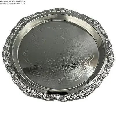 

Retro Silver Plated Tableware Steak Round Flat Stainless Steel Seafood Tray