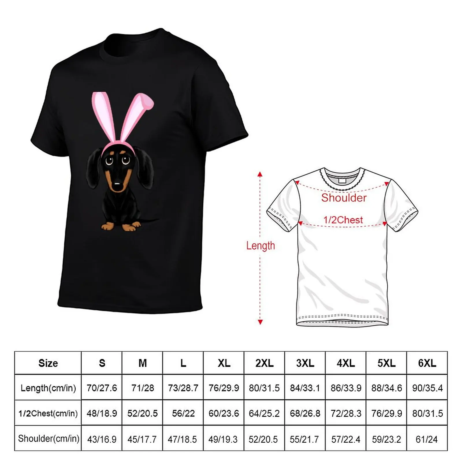 Funny Easter Dog Black and Tan Dachshund with Easter Bunny Ears T-Shirt summer tops blue archive mens white t shirts