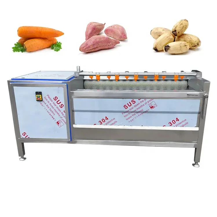 Industrial Easy to Operate Automatic 500kg/h Potato Brush Washing and Peeling Machine for Ginger Cassava Fruit Vegetable