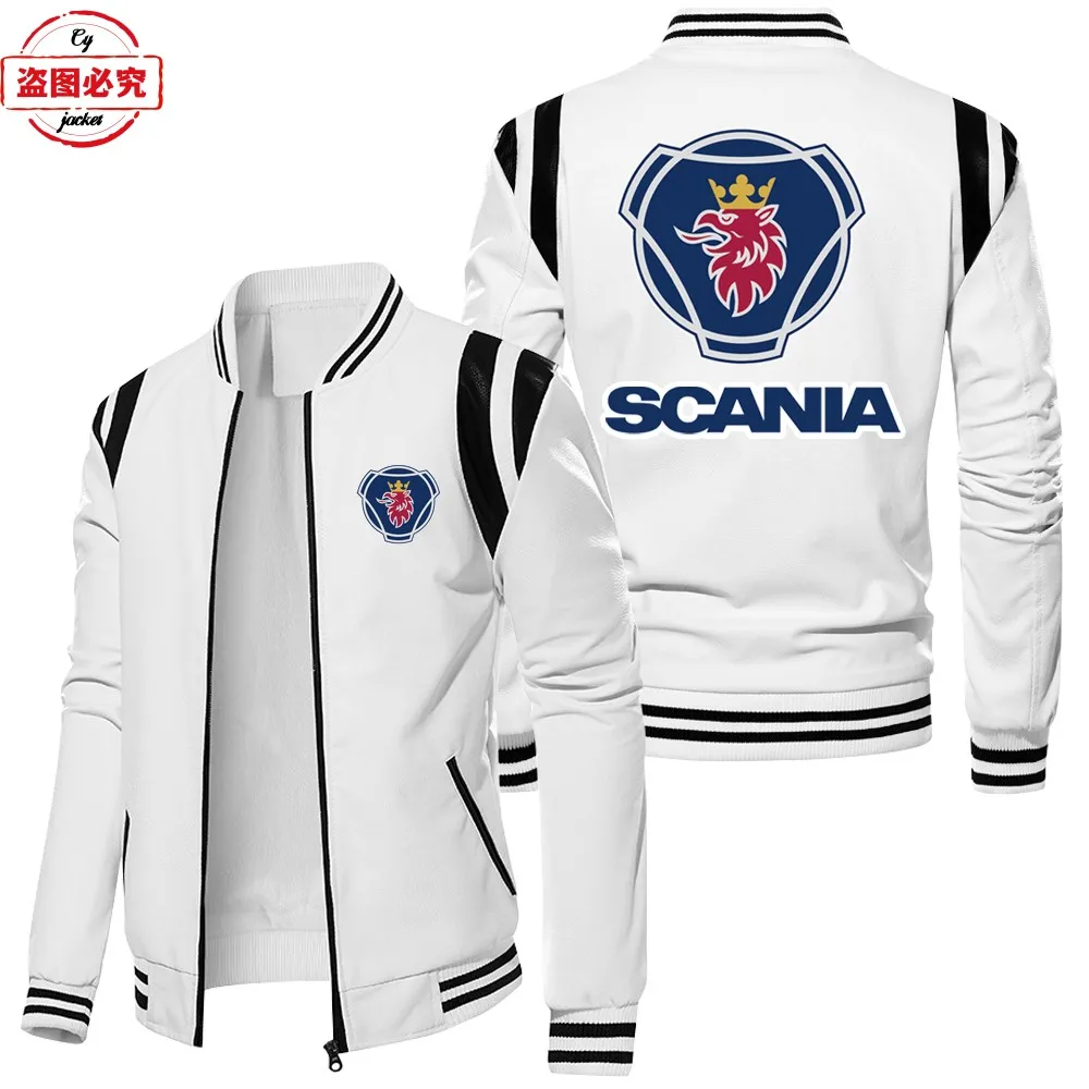 

EU Size Heavy-duty Truck Logo Printed PU Leather Jacket Scania Men's Winter Fleece Warm Men's Jacket Workwear Team Uniform