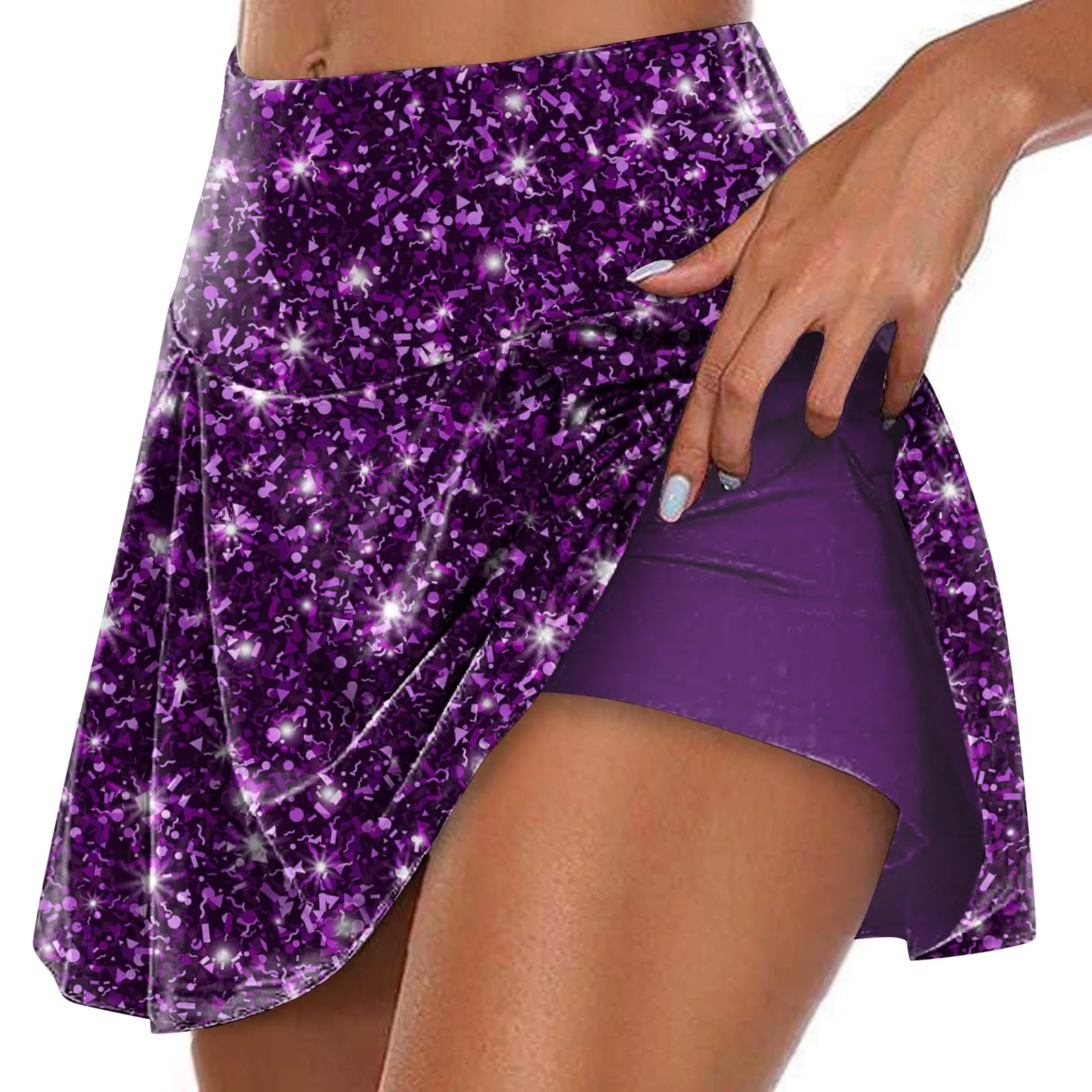 

Women'S Sports Elastic Tennis Skirt Printed High Waisted Pleated Double Layered Leggings Short Skirt Dresses For Women New