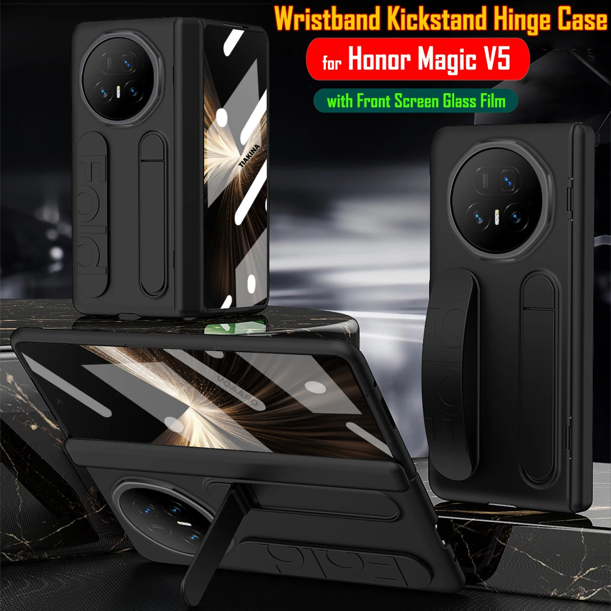 

Защитная крышка для камеры для Honor Magic V5, шарнирный чехол, мягкий силиконовый ремешок на запястье, подставка для Honor Magic V5, чехол с пленкой