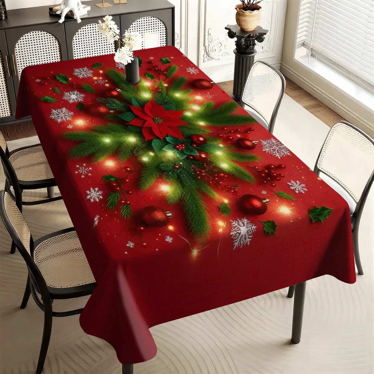 1pc Creative Versatile Luminous Christmas Wreath Printed Foldable Christmas Tablecloth, Suitable for Kitchen Tabletop Decor