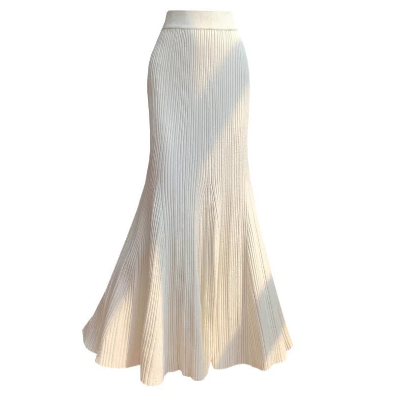 

Облегающая трикотажная юбка для женщин, осень-зима 2026, облегающая длинная юбка-русалка в рубчик с высокой талией, утолщенные юбки-миди трапециевидной формы