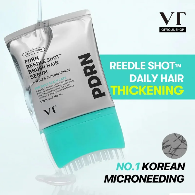 PDRN Reedle Shot Hair Brush Serum, Microneedling Scalp Care, Hair Thickening Fuller Hair, Daily Root Treatment for Dry Scalp