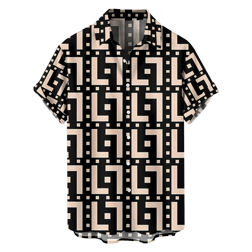 

Original summer square combination Casual travel Plus size short sleeve shirt Hawaiian style digital print loose trend shirt