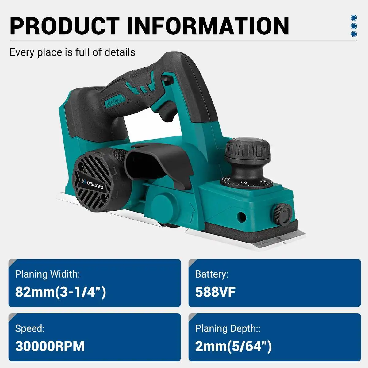 Drillpro 30000RPM Brushless Electric Planer Wireless Woodworking Machine Cordless Home DIY Cutting Power Tool For Makita Battery