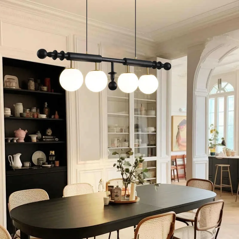 Antique Walnut Colored Restaurant Pendant Lamp Wabi Sabi Style Solid Wood Retro Dining Table Straight Strip Ceiling Lamp Fixture