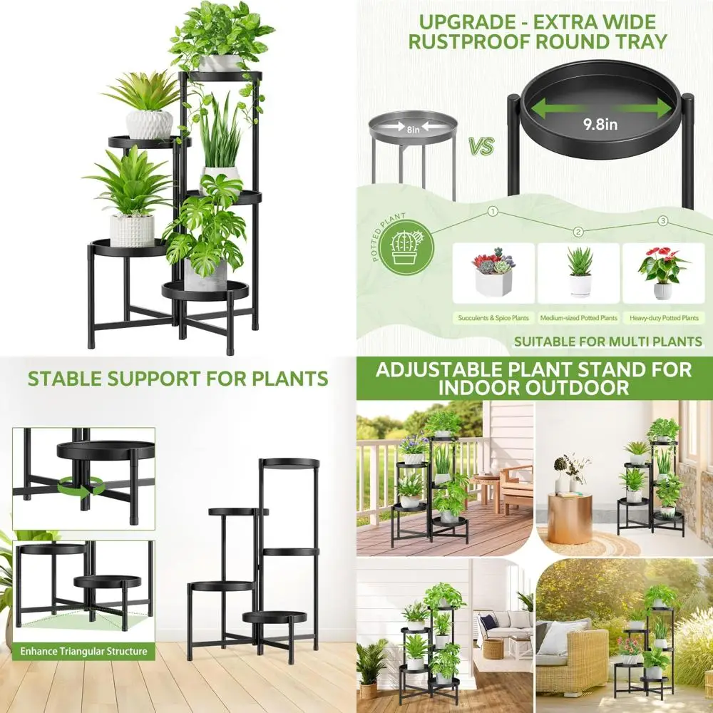 idavosic.ly 5 tier large plant stand indoor with 10 inch wide tray, tiered corner metal outdoor flower display holder shelf, fol