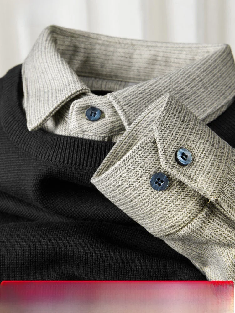 

Утепленный зимний фланелевый свитер с воротником-рубашкой для мужчин, с длинным рукавом, повседневный, приталенный, теплый, вязаный, износостойкий, цветной, деловой стиль