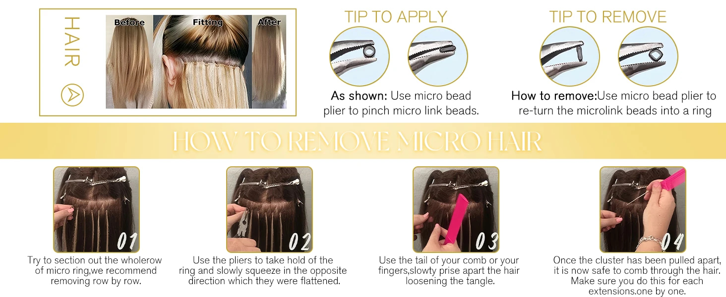 VeSunny Remy Micro Loop Menschliches Haar Extensions Micro Perlen Haar Seidig Weich Micro Ring Haar Extensions 1g/strand 50g – Detail 5