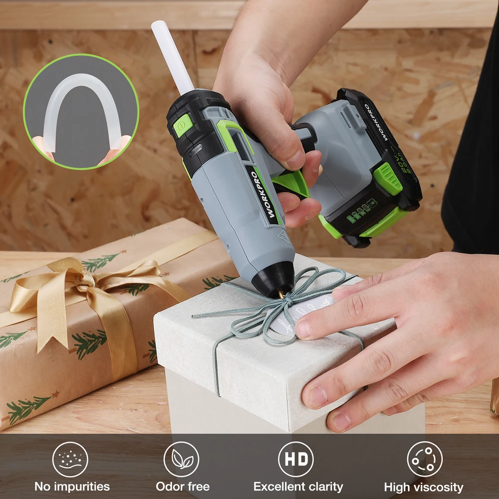 WORKPRO 20V Cordless Hot Glue Gun tool with 12/ 20pcs 11mm Glue Sticks Home DIY Electric Heat Repair Tool Replaceable Battery