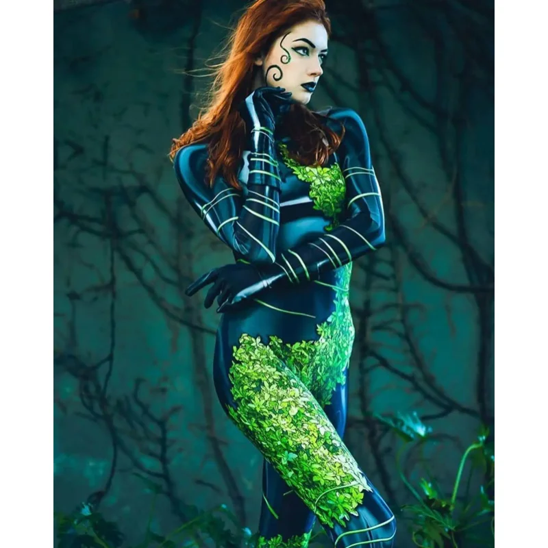Halloween Adults Kids Poison Ivy Cosplay Costumes Female Woman Girls Pamela Lillian Isley Superhero Bodysuit Zentai Suit