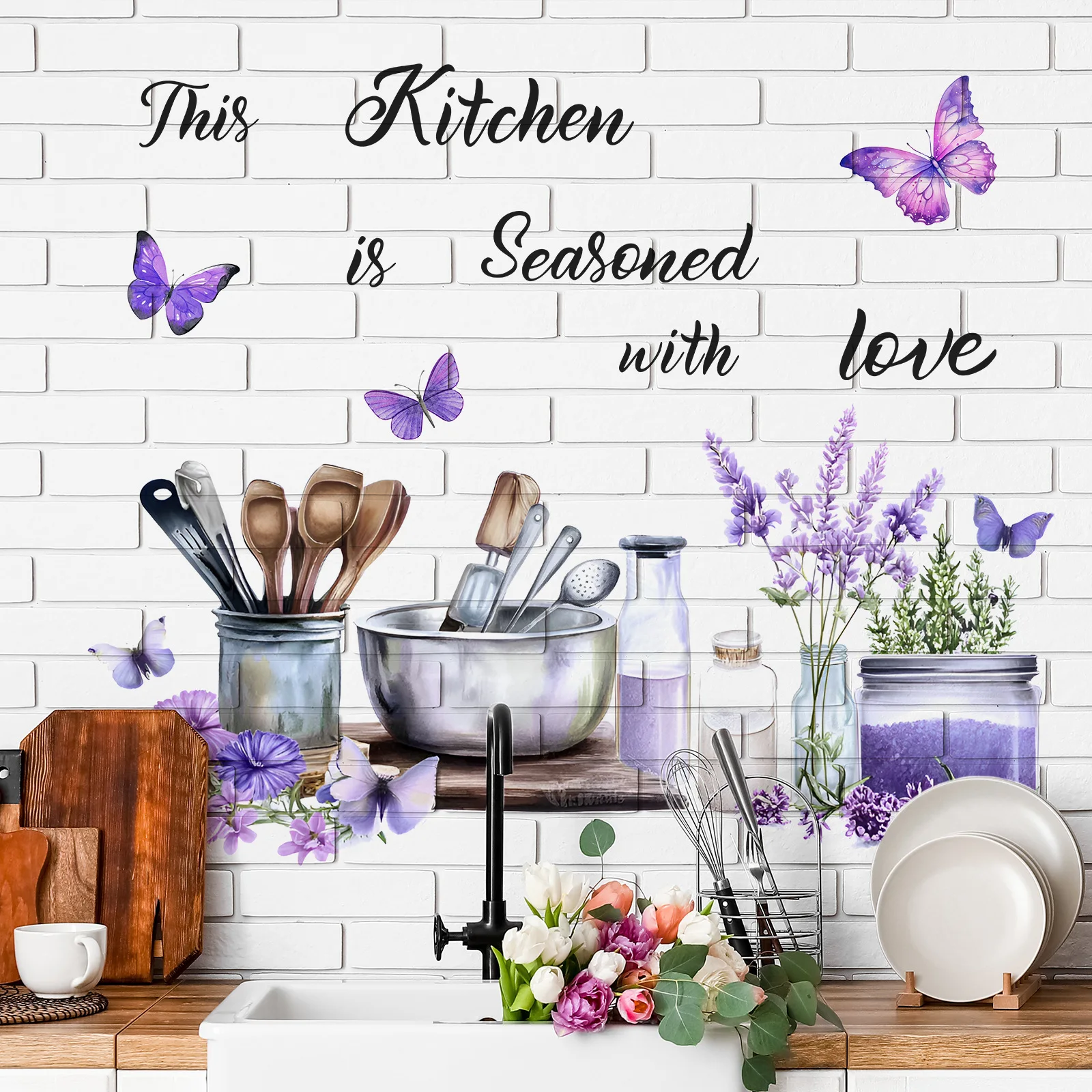 1 ピースクリエイティブキッチン用品パターン自己粘着ウォール - Commercial Kitchen Wall Panels のレビューと価格
