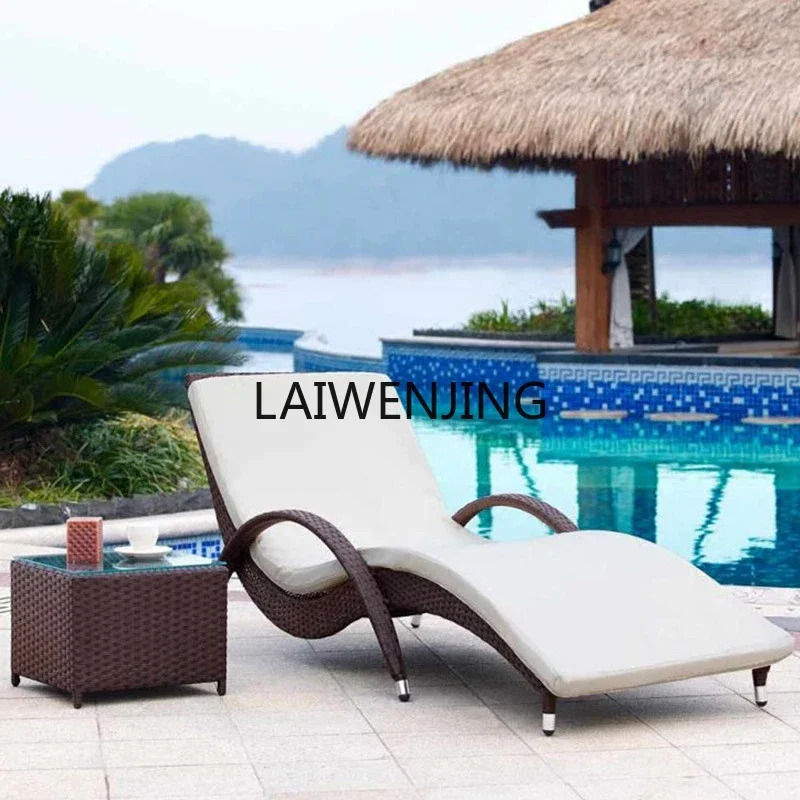 LYN outdoor lounger swimming pool S type rattan bed with armrests waterproof and sunscreen