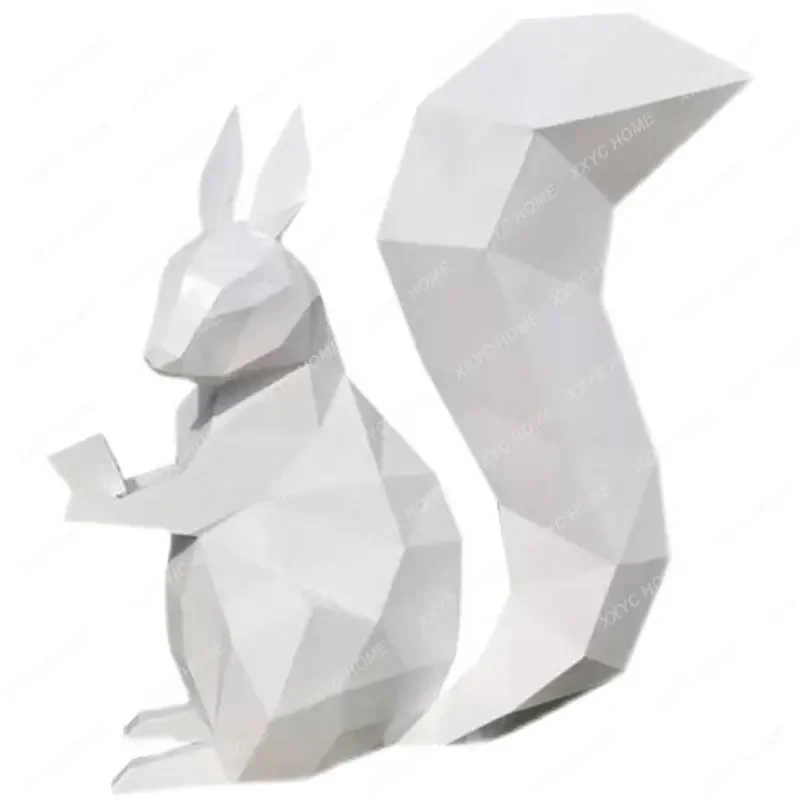 Geometric Squirrel Sculpture Stainless Steel Abstract Color Painted Cartoon Squirrel Ornaments Park Forest Mall Landscape