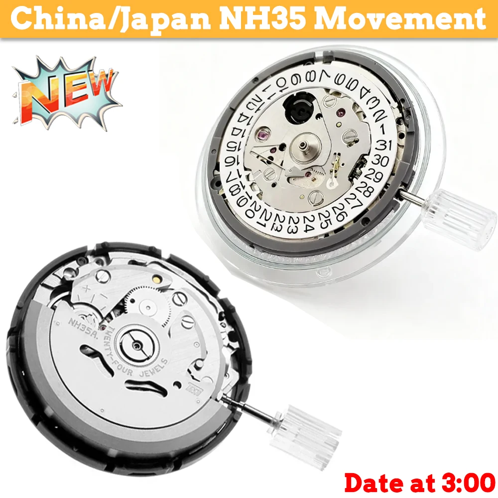 

Japan Genuine NH35 Automatic Mechanical Movement High Accuracy 24 Jewels Mod Watch Replacement China NH35A Date at 3:00