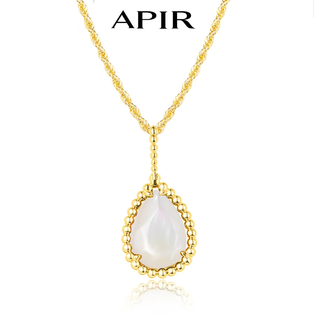 

APIR Natural Shells Gemstone Water Drop Necklace for Women Man Bohemian Style Snake Design Adjustable 40-45cm Pendant necklace